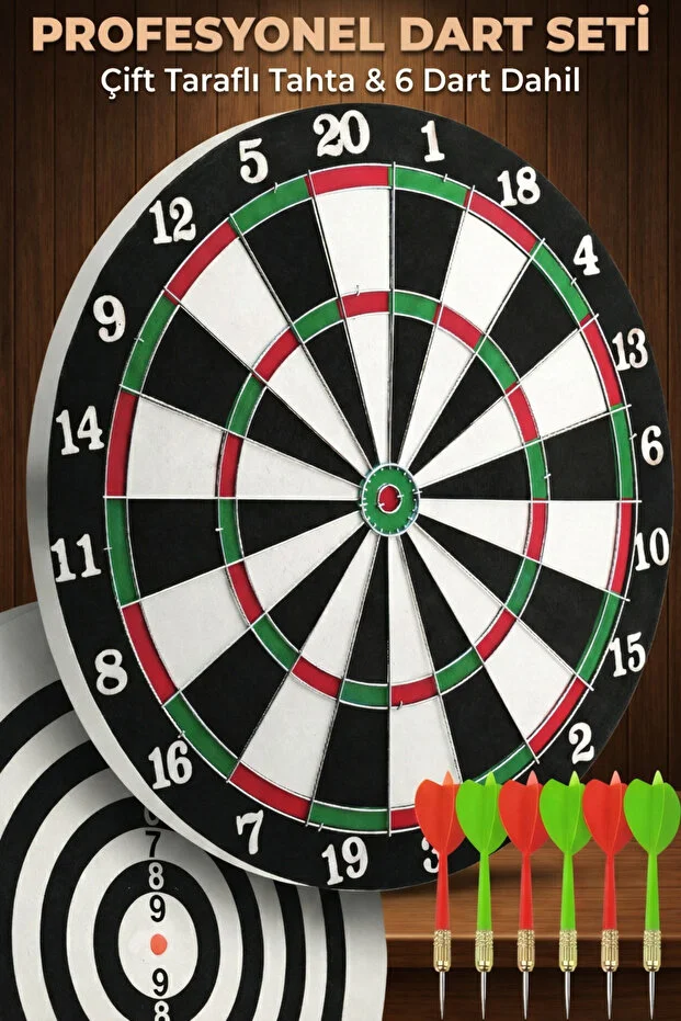 17 İnç Çift Taraflı Dart Tahtası Seti – 6 Çelik Uçlu Ok, Ev ve Ofis İçin Dart Oyunu